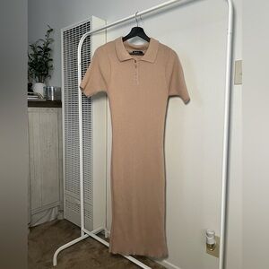 Tan Ribbed Polo Dress